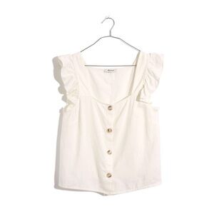 Madewell Linen-Blend Ruffle-Strap Button-Up Tank Top Blouse Summer Cream size S